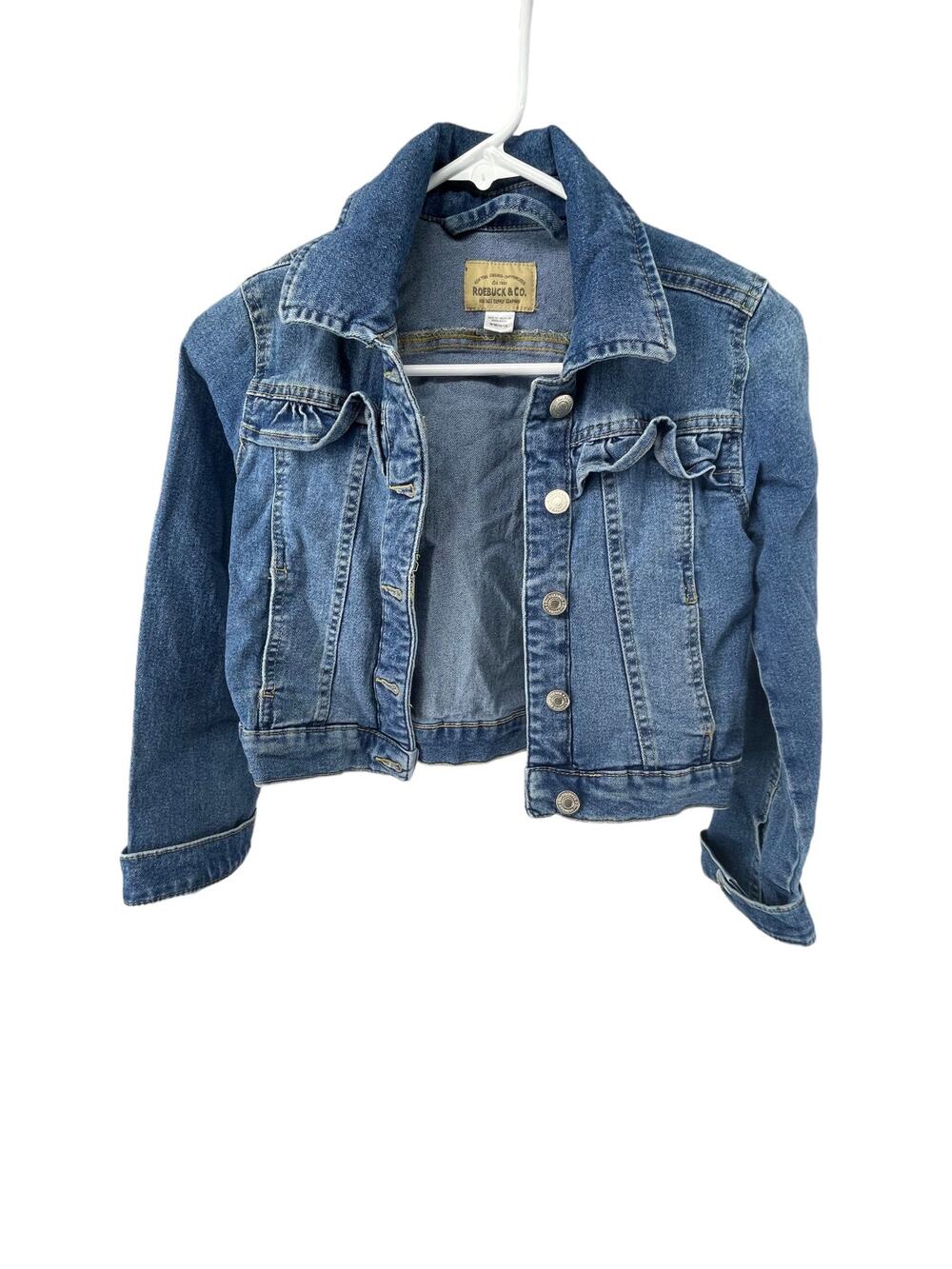 Roebuck & Co Girls Medium Wash Blue Denim Button Down Jean Jacket Medium 10/12